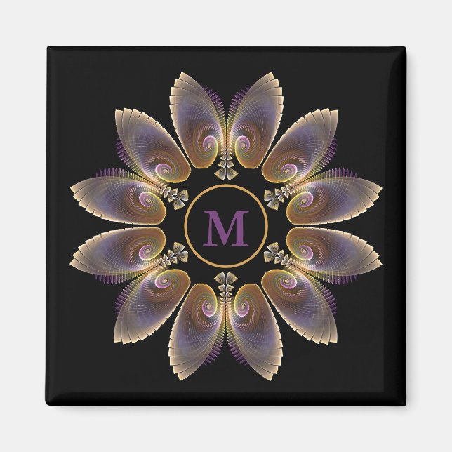Abstrakt Angel Vingar Mandala Fractal Monogram Magnet (Framsidan)