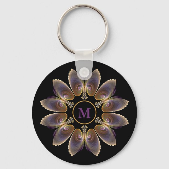 Abstrakt Angel Vingar Mandala Fractal Monogram Nyckelring (Framsida)