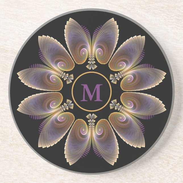 Abstrakt Angel Vingar Mandala Fractal Monogram Underlägg (Framsidan)