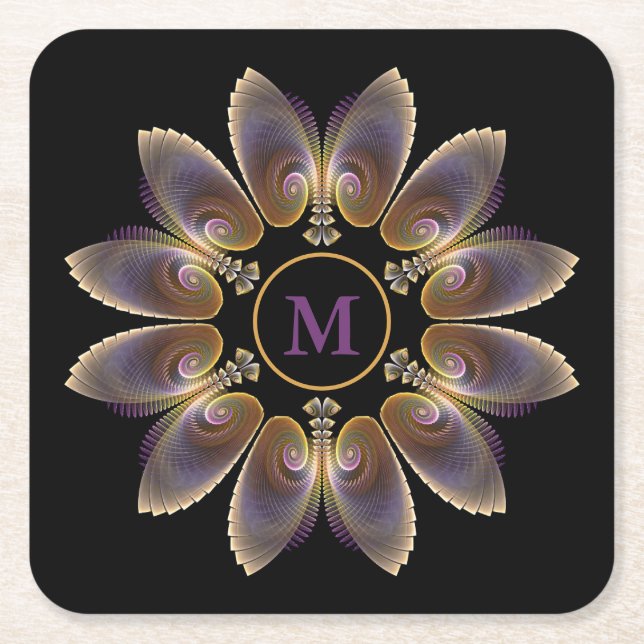 Abstrakt Angel Vingar Mandala Fractal Monogram Underlägg Papper Kvadrat (Framsidan)