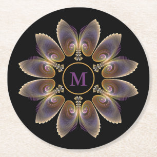 Abstrakt Angel Vingar Mandala Fractal Monogram Underlägg Papper Rund