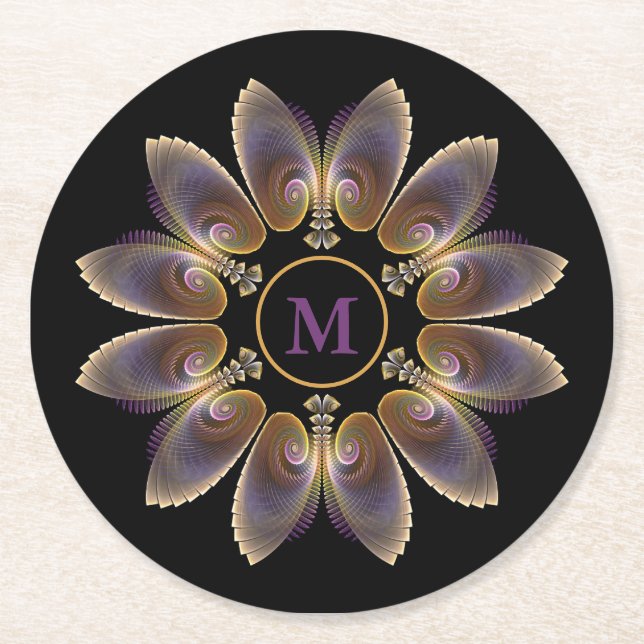 Abstrakt Angel Vingar Mandala Fractal Monogram Underlägg Papper Rund (Framsidan)
