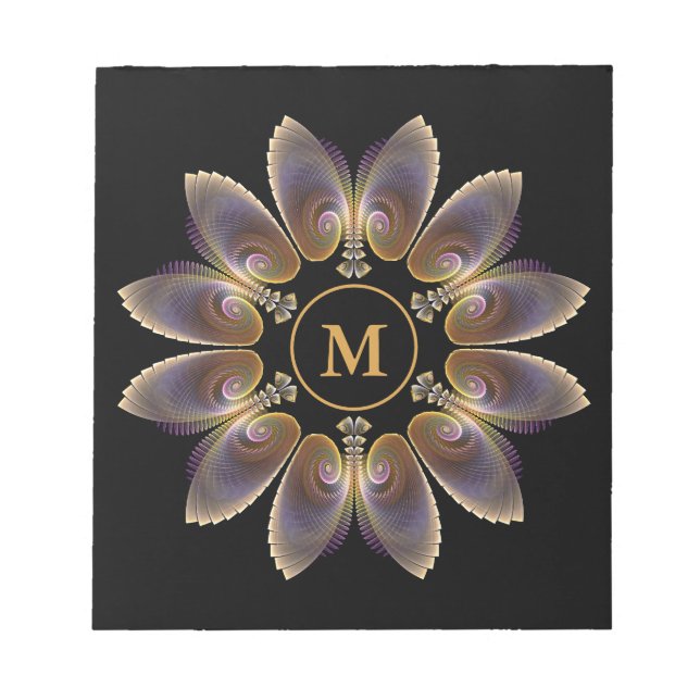 Abstrakt ängelvinge mandala fraktal monogram anteckningsblock (Framsida)