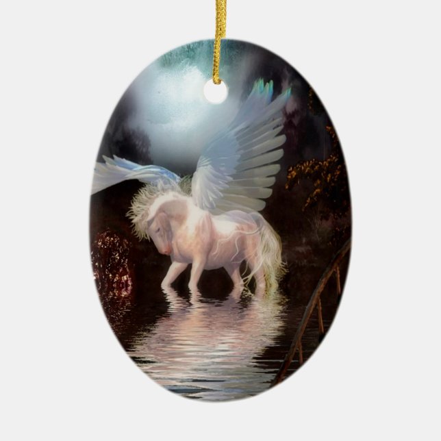 Abstrakt ängelvithäst julgransprydnad keramik (Framsidan)