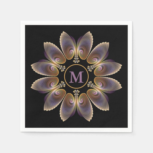 Abstrakt änglavingar Mandala Fraktal Monogram Pappersservett (Framsidan)
