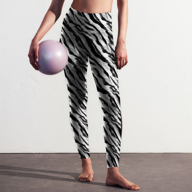 Abstrakt Animal Zebra Skin Black White Mönster Leggings (Astract Animal Zebra Skin Black and white pattern printed leggings for yoga, fitness and lifestyle.)