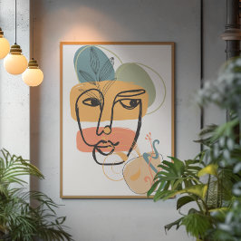 Abstrakt ansikte art rosa blue grönt gult färg canvastryck