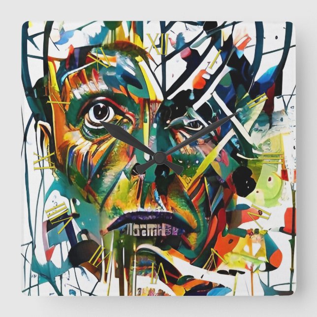 Abstrakt ansikte av en utlänning fyrkantig klocka (Framsida)