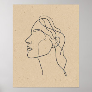 Abstrakt Ansikte Enkel Linje Teckning Boho Minimal Poster