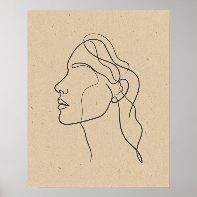 Abstrakt Ansikte Enkel Linje Teckning Boho Minimal Poster (Framsidan)