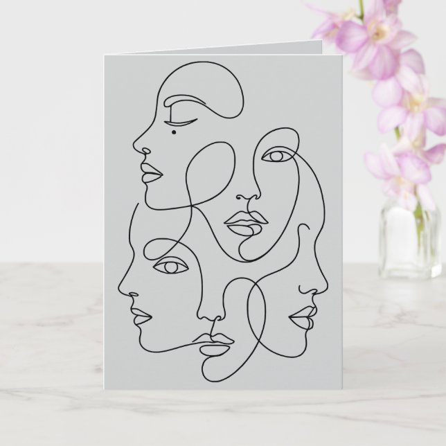 Abstrakt ansikte i en linje minimalistisk konst kort (Orkide)
