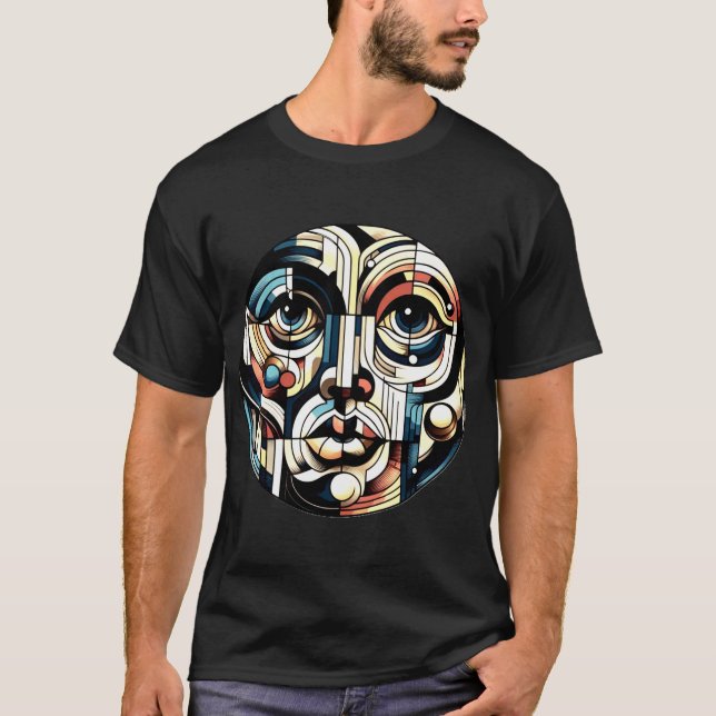 abstrakt ansikte konst med cubism t shirt (Framsida)