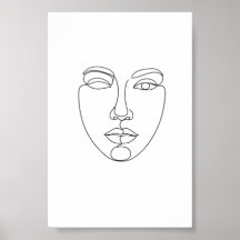Abstrakt Ansikte Minimalistisk Linjekonst Poster