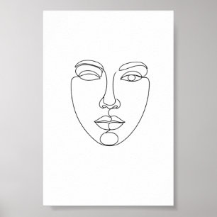 Abstrakt Ansikte Minimalistisk Linjekonst Poster