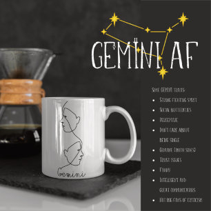 Abstrakt Ansikte Profile Line Art Gemini Zodiac Si Mugg