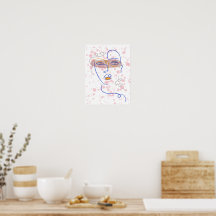 Abstrakt Ansikts Linjekonst Vägg Poster, Rosa Spru