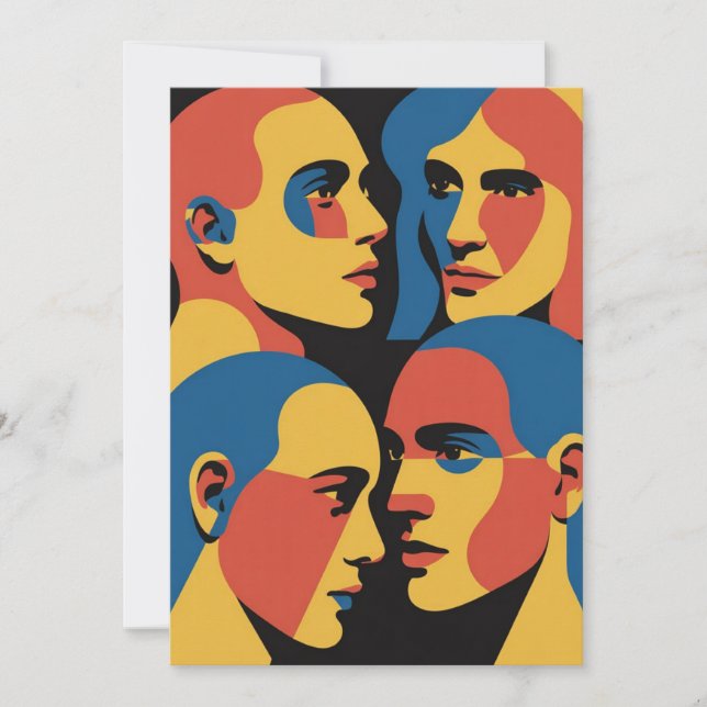 Abstrakt Ansiktsgallertryck, Människans Ansikten Inbjudningar (Framsida)