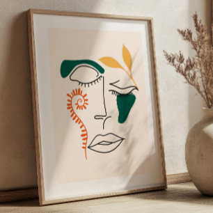 Abstrakt Ansiktsillustration BOHO Chic Minimalisti Poster