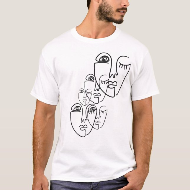 Abstrakt Ansiktsritning På En Rad T Shirt (Framsida)