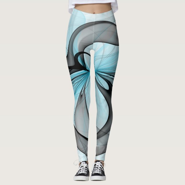 Abstrakt Antracit Grå Blå Modern Fraktal Konst Leggings (Framsida)