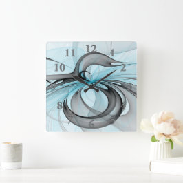 Abstrakt Antracite Grått Blue Modern Fractal Art Fyrkantig Klocka