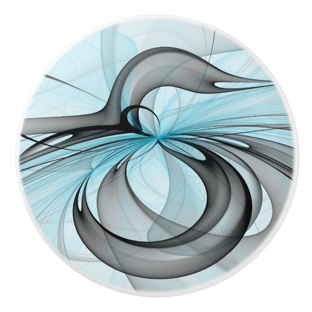 Abstrakt Antracite Grått Blue Modern Fractal Art Knopp (Framsidan)