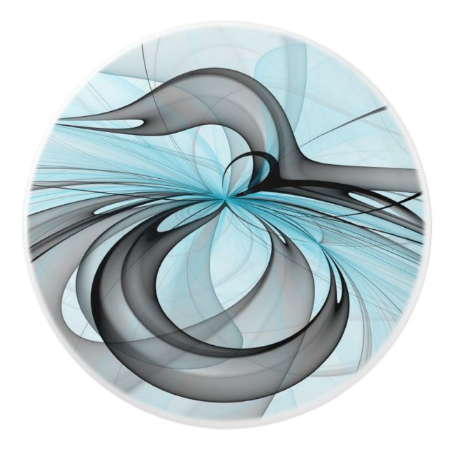 Abstrakt Antracite Grått Blue Modern Fractal Art Knopp (Framsidan)
