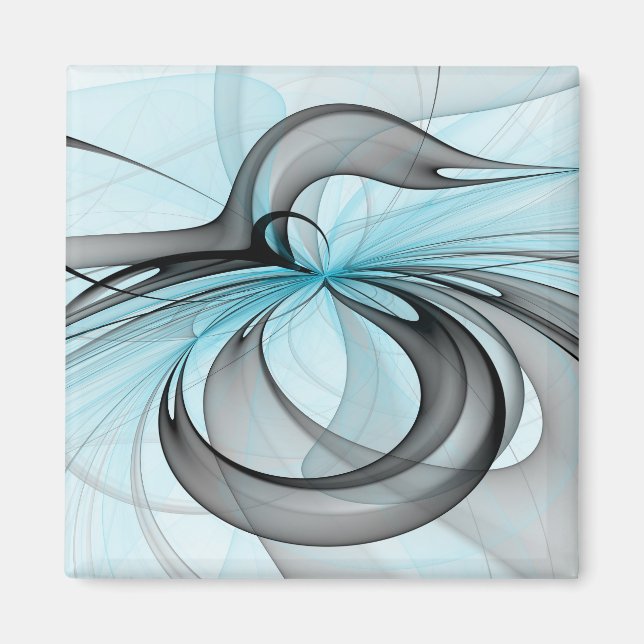 Abstrakt Antracite Grått Blue Modern Fractal Art Magnet (Framsidan)