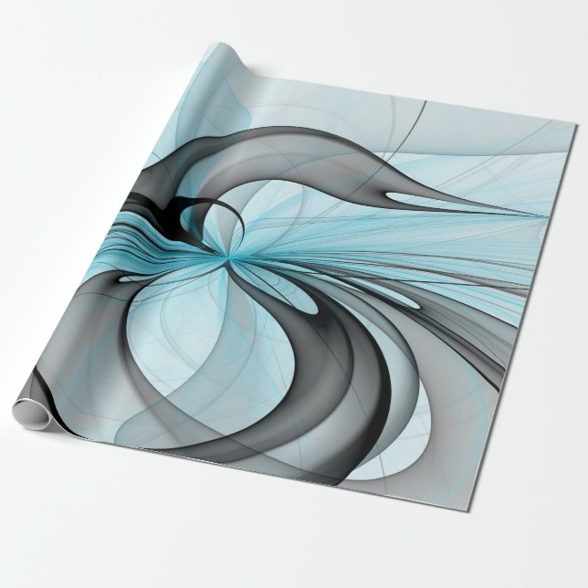 Abstrakt Antracite Grått Blue Modern Fractal Art Presentpapper (Utrullad)