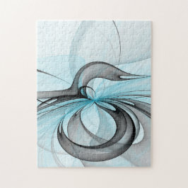 Abstrakt Antracite Grått Blue Modern Fractal Art Pussel