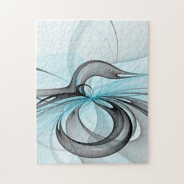 Abstrakt Antracite Grått Blue Modern Fractal Art Pussel (Vertikal)