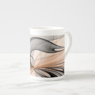 Abstrakt Antracite Grått Sienna Modern Fractal Art Benporslin Mugg