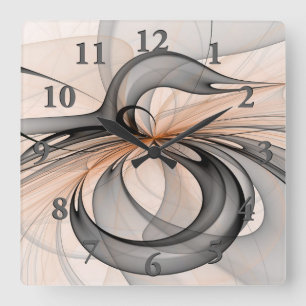 Abstrakt Antracite Grått Sienna Modern Fractal Art Fyrkantig Klocka