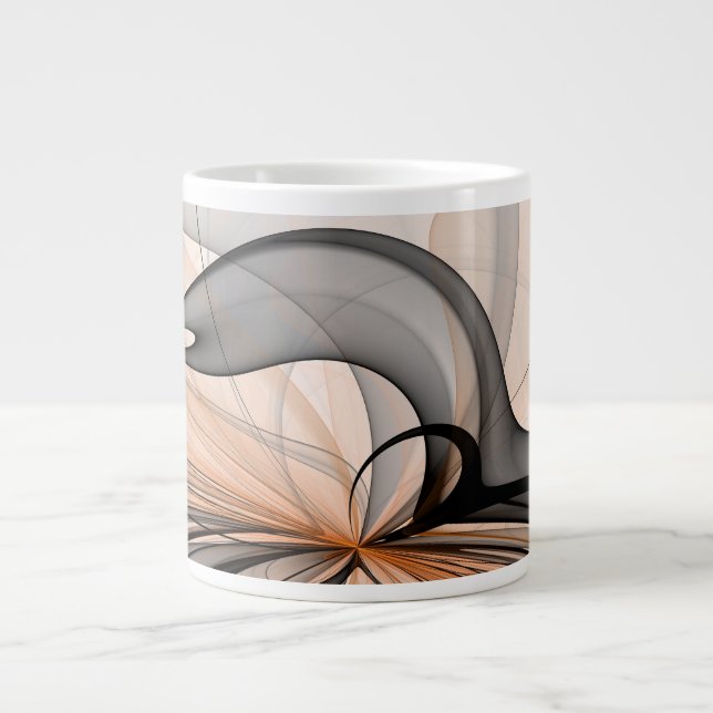 Abstrakt Antracite Grått Sienna Modern Fractal Art Jumbo Mugg (Framsidan)