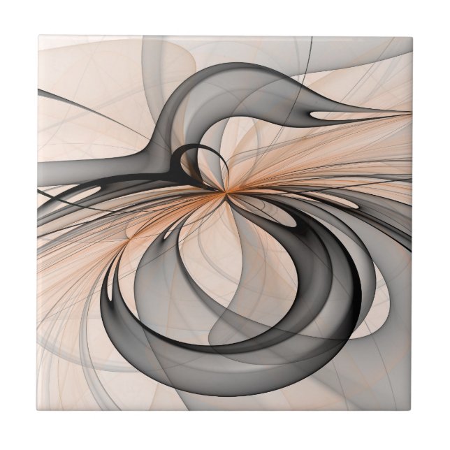Abstrakt Antracite Grått Sienna Modern Fractal Art Kakelplatta (Framsidan)