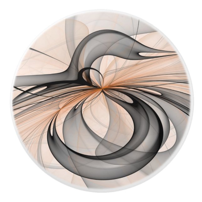 Abstrakt Antracite Grått Sienna Modern Fractal Art Knopp (Framsidan)