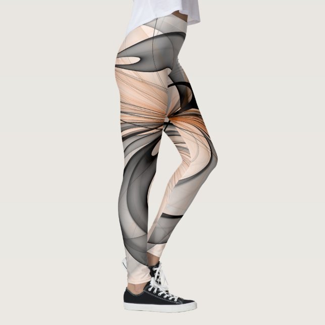 Abstrakt Antracite Grått Sienna Modern Fractal Art Leggings (Höger)
