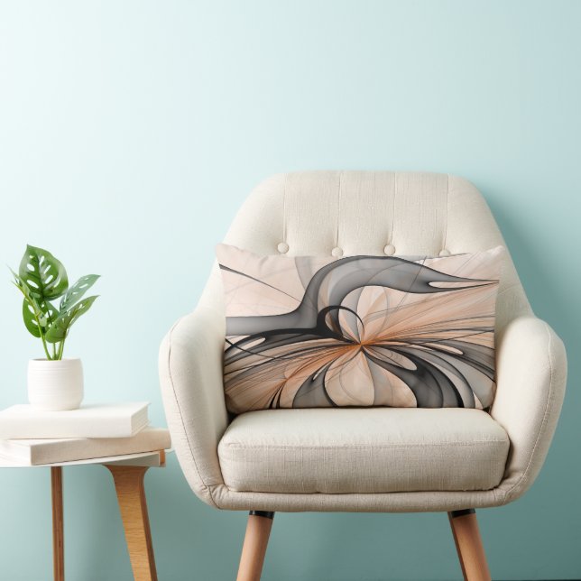 Abstrakt Antracite Grått Sienna Modern Fractal Art Lumbarkudde (Stol)