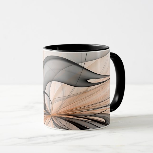 Abstrakt Antracite Grått Sienna Modern Fractal Art Mugg (Framsida höger)