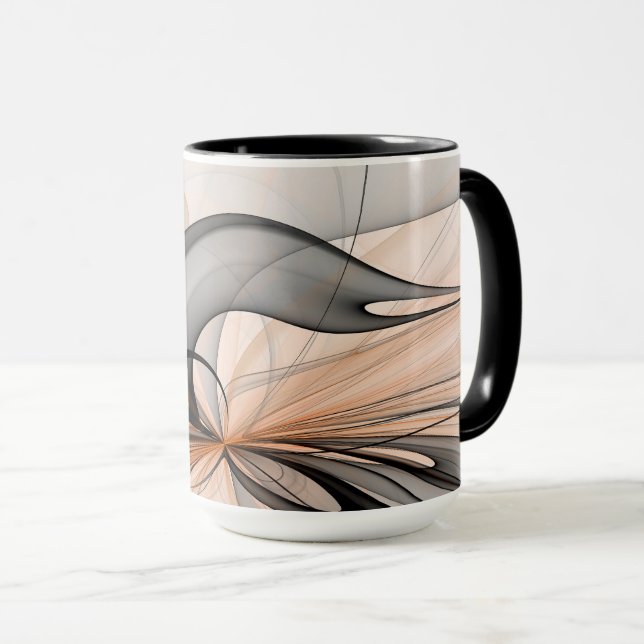 Abstrakt Antracite Grått Sienna Modern Fractal Art Mugg (Framsida höger)