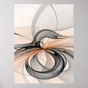 Abstrakt Antracite Grått Sienna Modern Fractal Art Poster