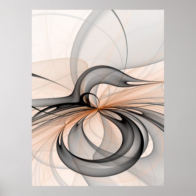 Abstrakt Antracite Grått Sienna Modern Fractal Art Poster (Framsidan)