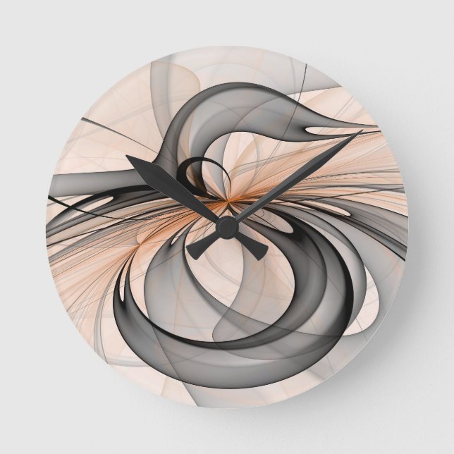 Abstrakt Antracite Grått Sienna Modern Fractal Art Rund Klocka (Framsida)