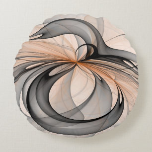 Abstrakt Antracite Grått Sienna Modern Fractal Art Rund Kudde