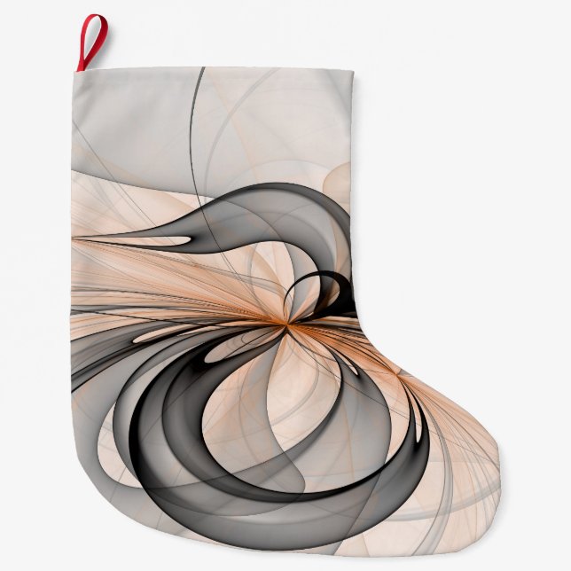 Abstrakt Antracite Grått Sienna Modern Fractal Art Stor Julstrumpa (Framsidan)