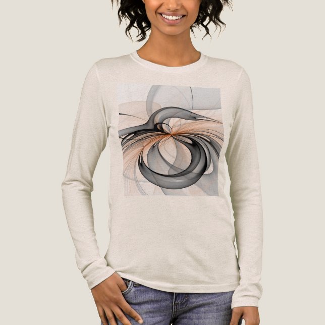 Abstrakt Antracite Grått Sienna Modern Fractal Art T Shirt (Framsida)