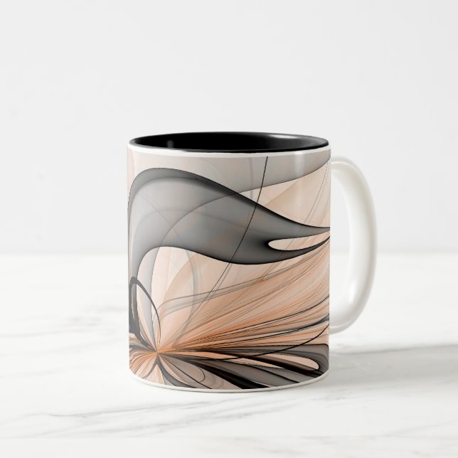 Abstrakt Antracite Grått Sienna Modern Fractal Art Två-Tonad Mugg (Framsida höger)