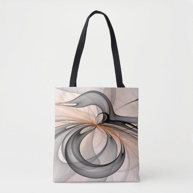 Abstrakt Antracite Grått Sienna Modern Fractal Art Tygkasse (Framsida)