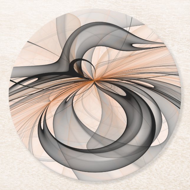 Abstrakt Antracite Grått Sienna Modern Fractal Art Underlägg Papper Rund (Framsidan)