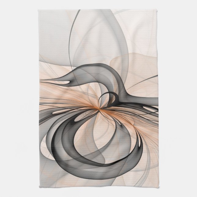 Abstrakt Antracite Grått Sienna Shapes Fractal Art Kökshandduk (Vertikal)